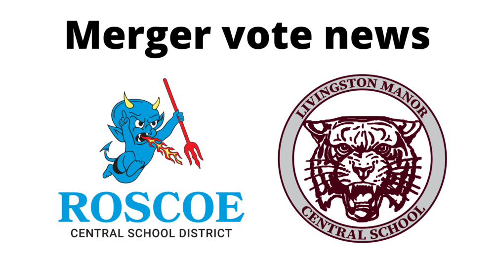 Merger vote news with Roscoe and Livingston Manor Logos